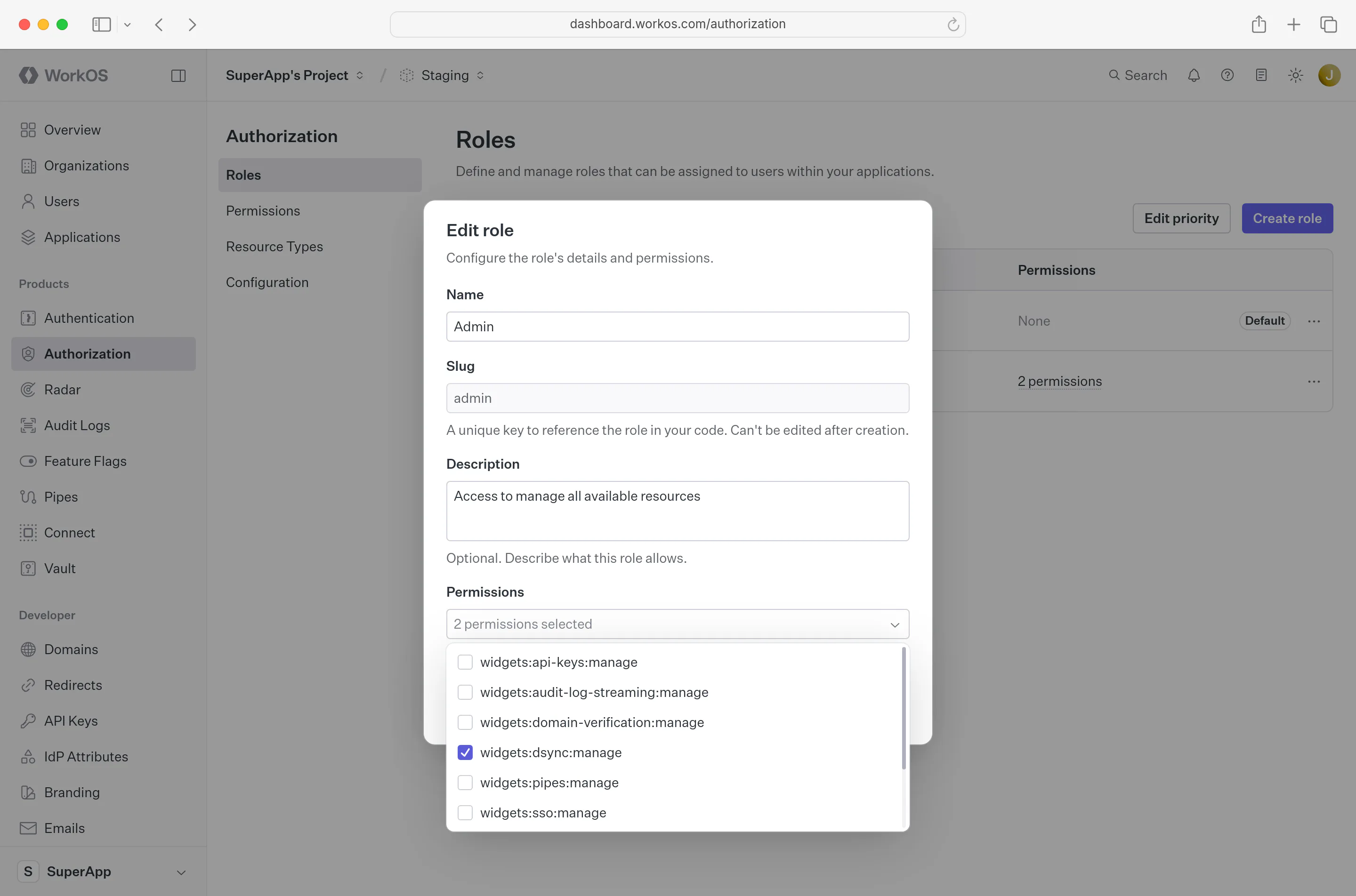 Assign permissions to a role