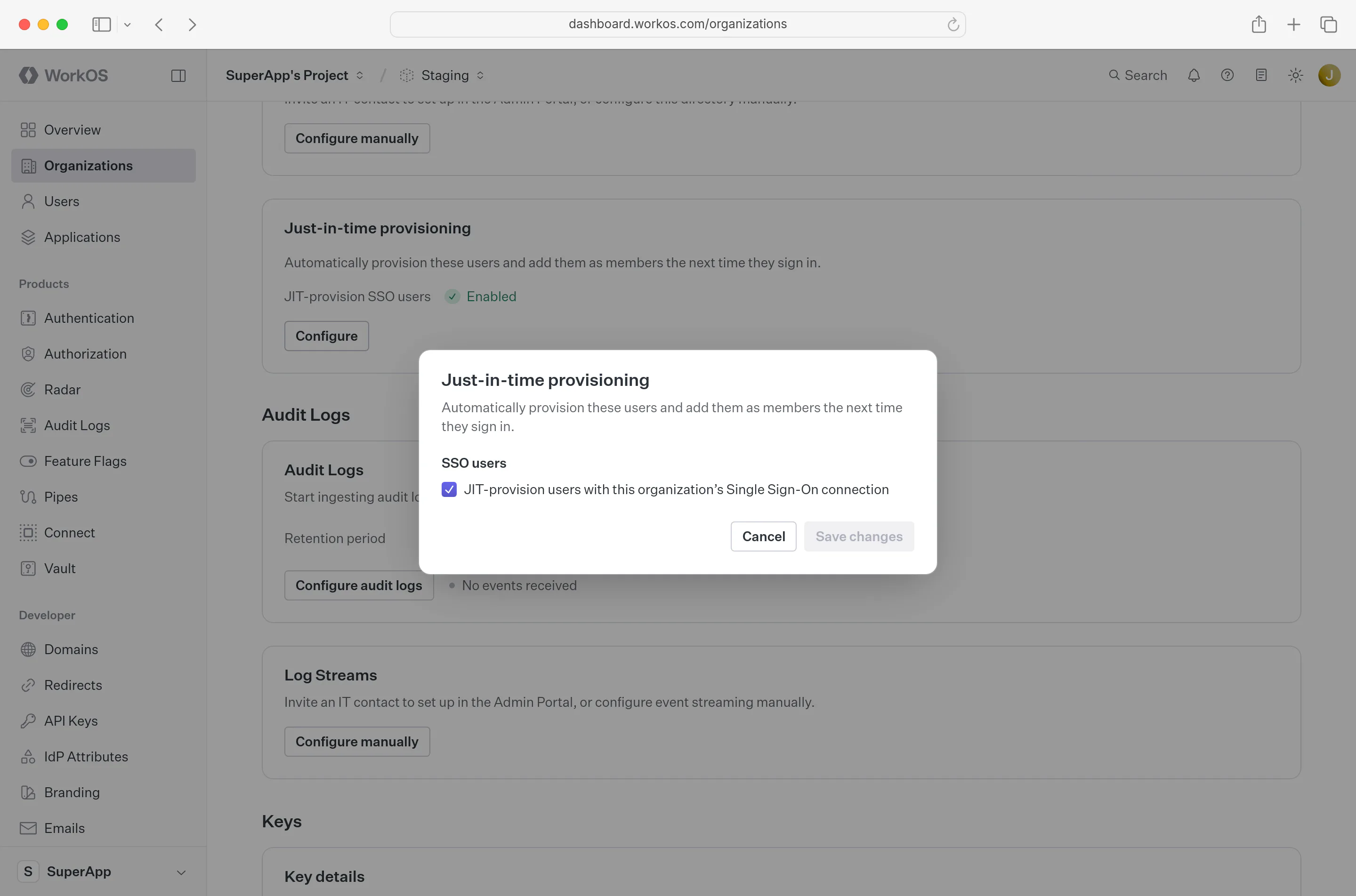 Configuring just-in-time provisioning for SSO users in the dashboard