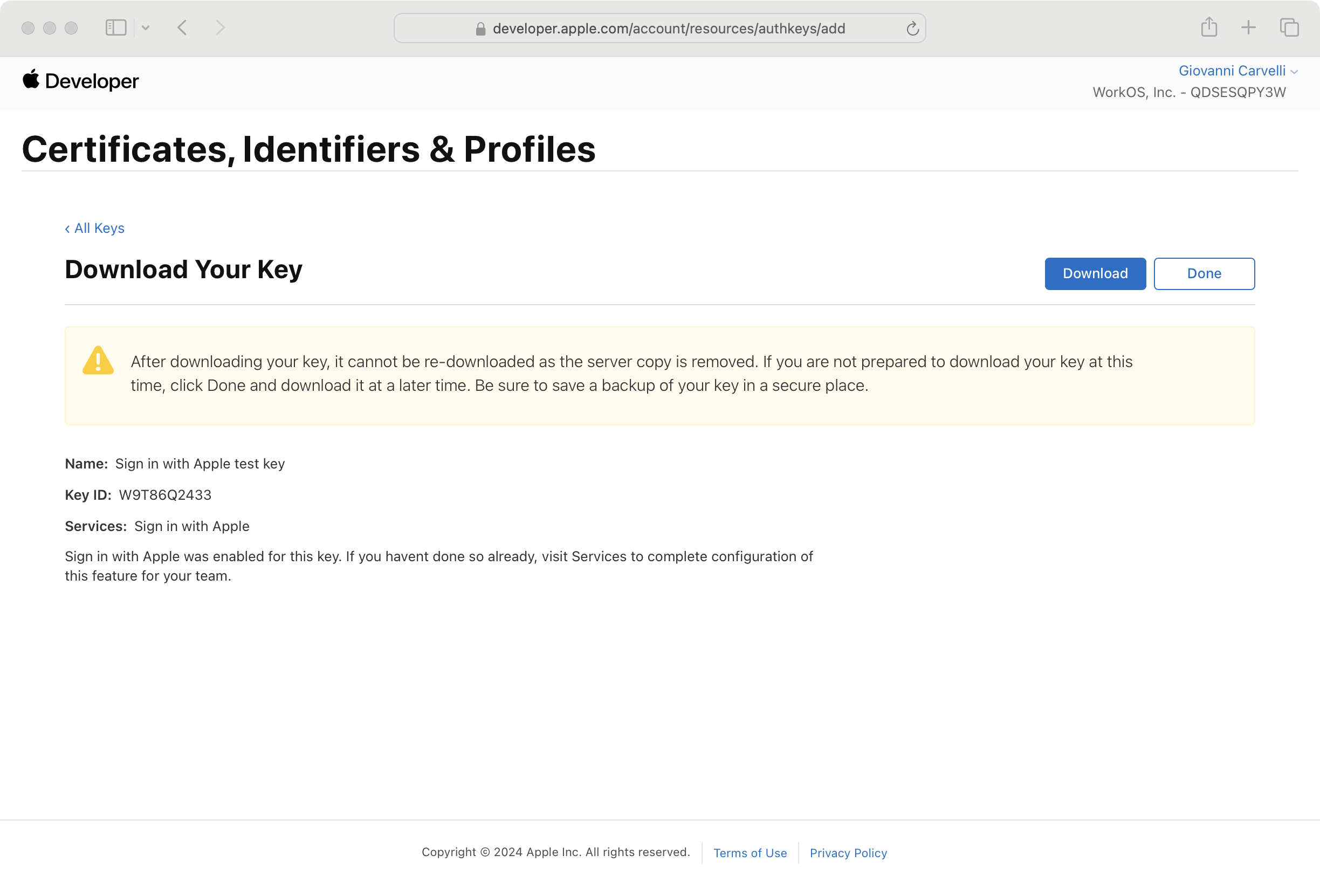 Download Your Key page.