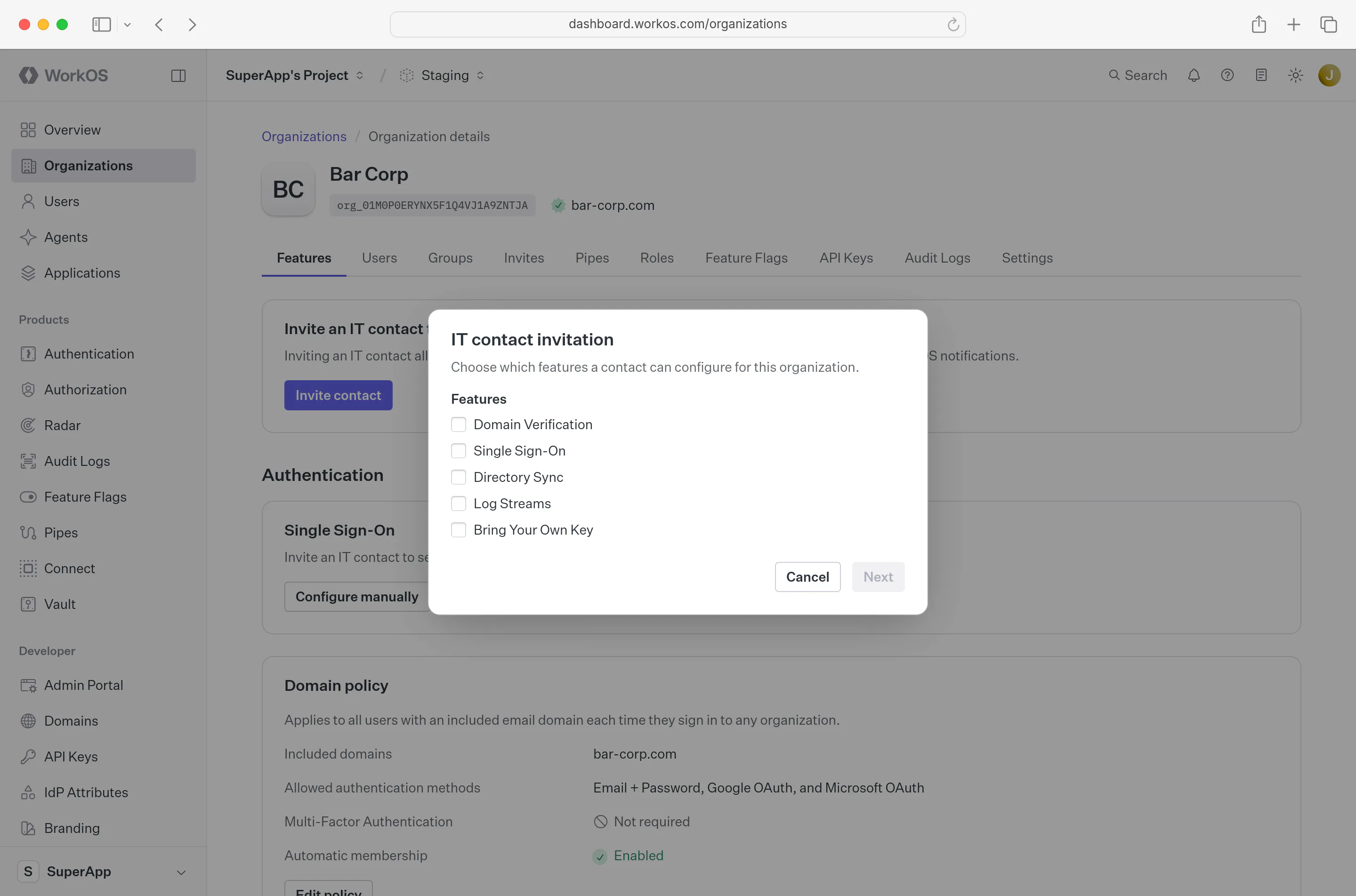 Enter the email addresses of the IT contacts, or copy the setup link.