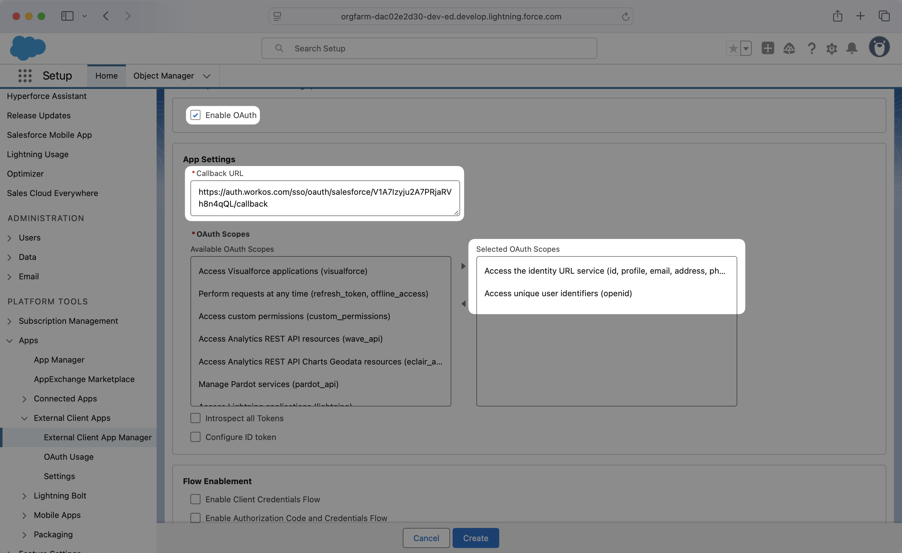 The Salesforce form to create a new External Client App
