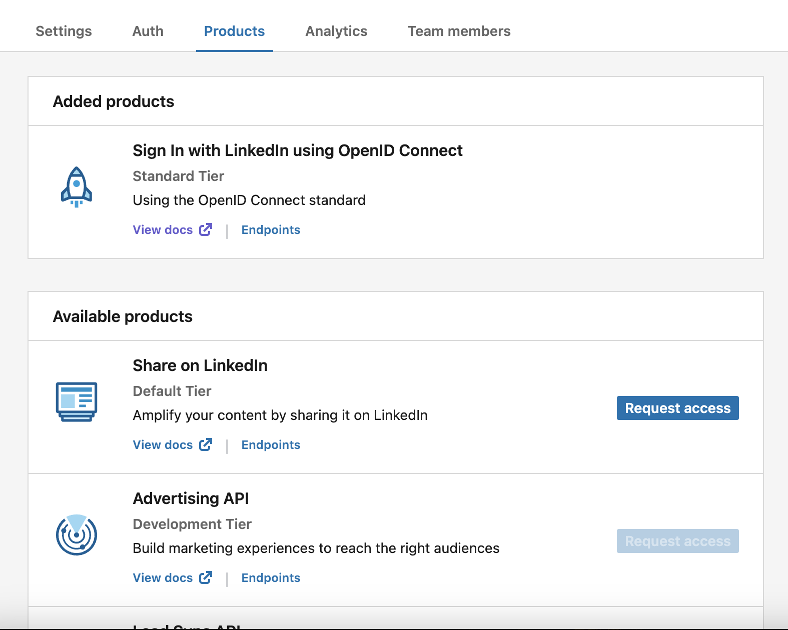 The LinkedIn OIDC configuration dashboard.