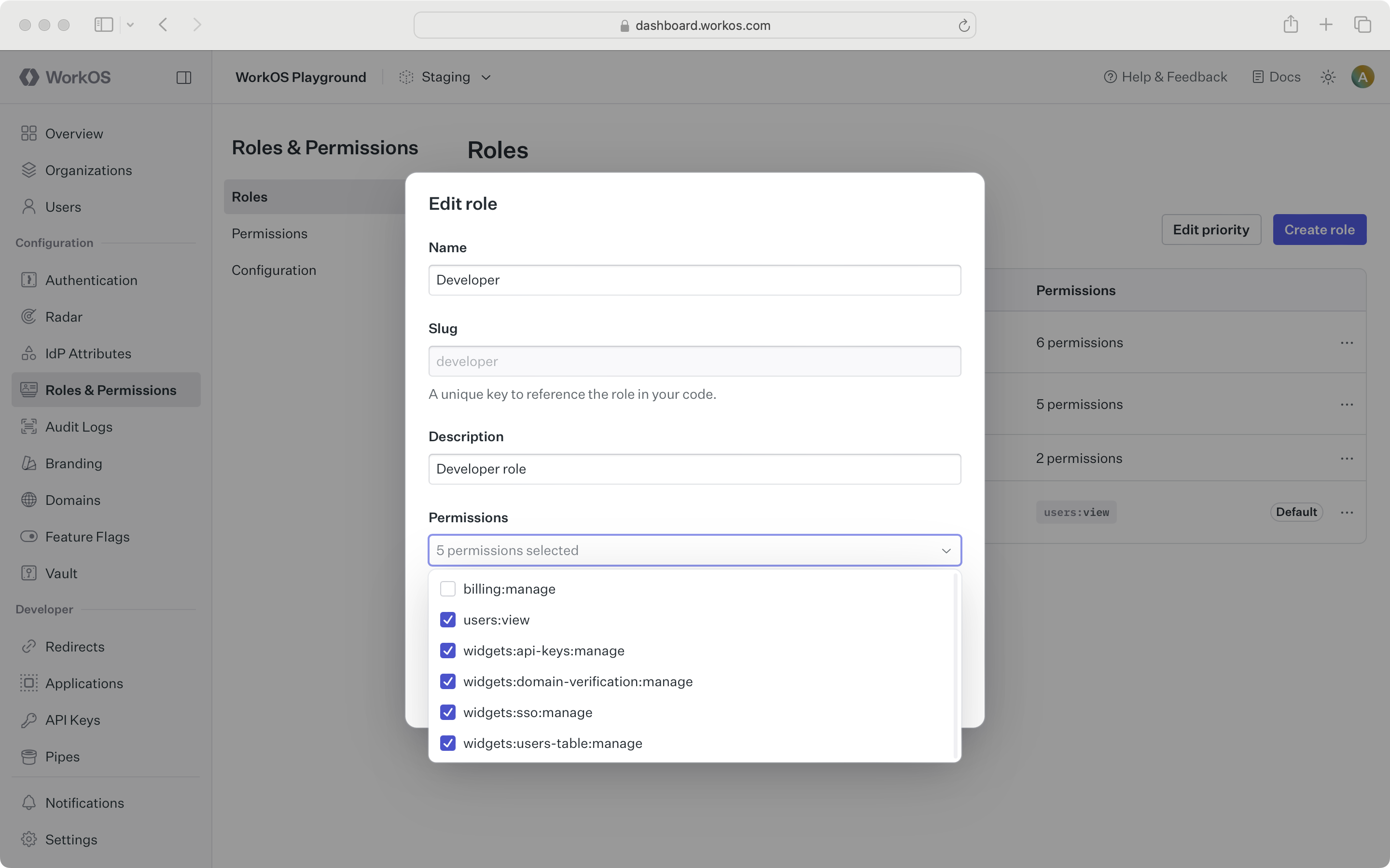 Assign permissions to a role