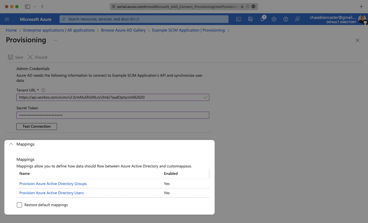 A screenshot showing where to expand "Mappings" in Azure.