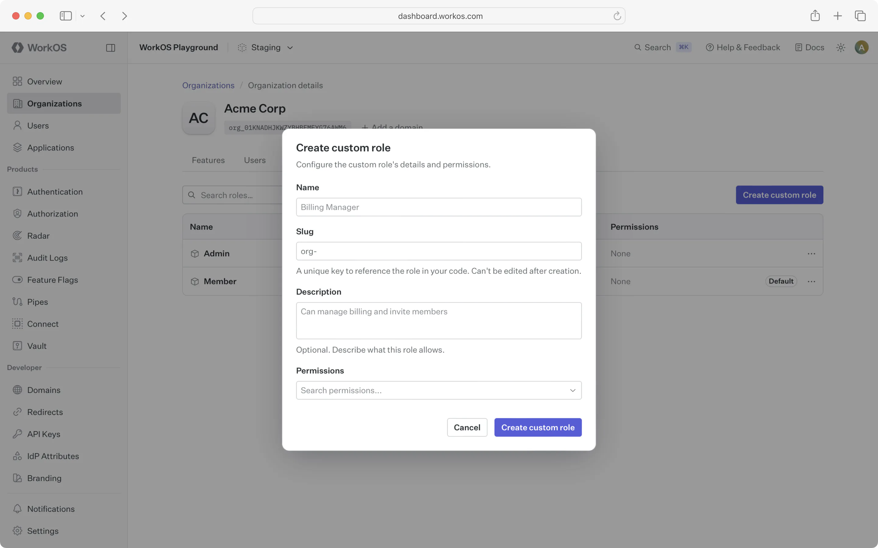 Create a custom role