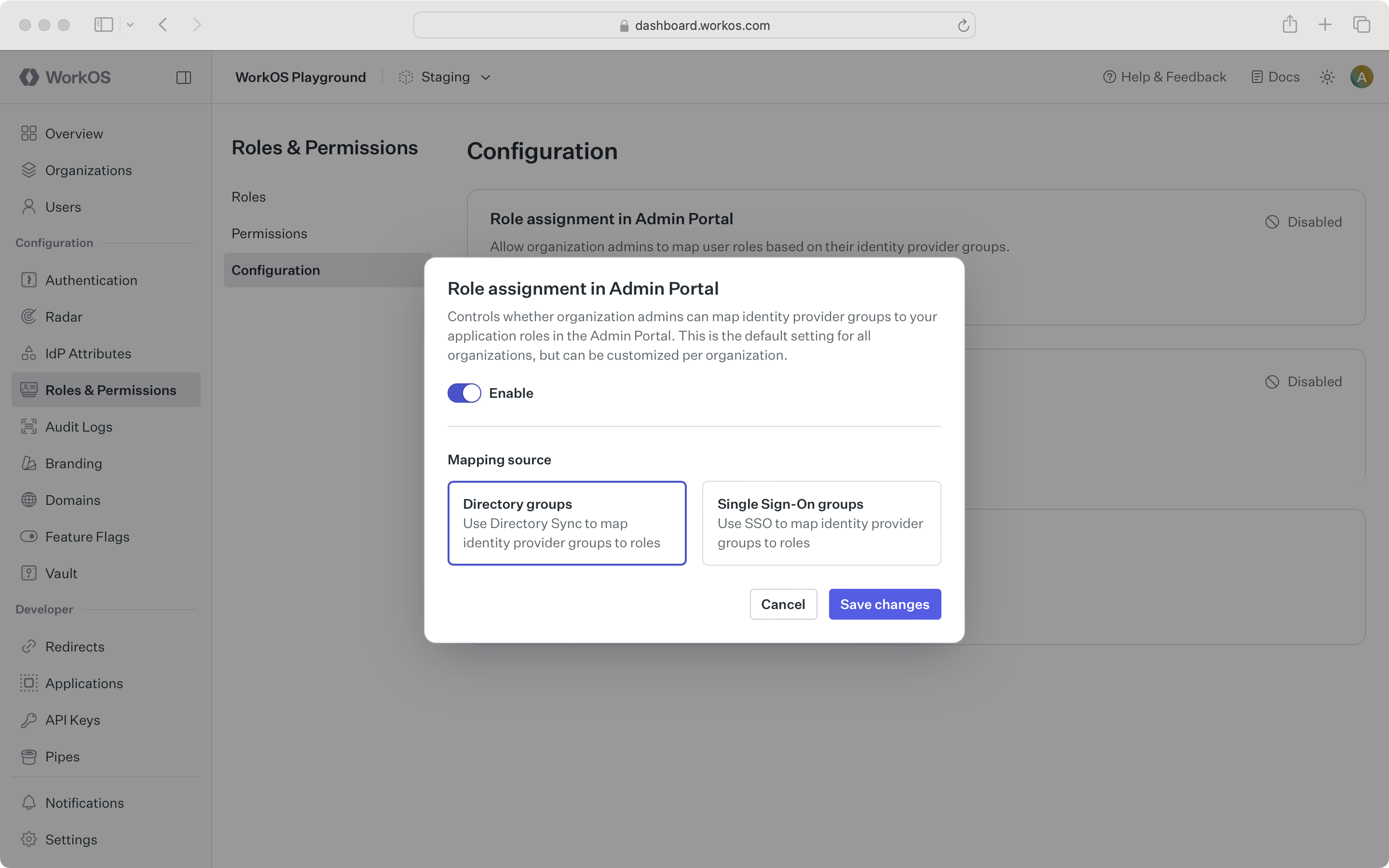 Enable directory group role assignment dashboard setting